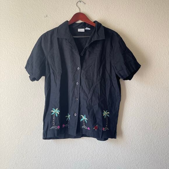 Vintage‎ 90s linen palm tree embroidered button up size large - Picture 1 of 6